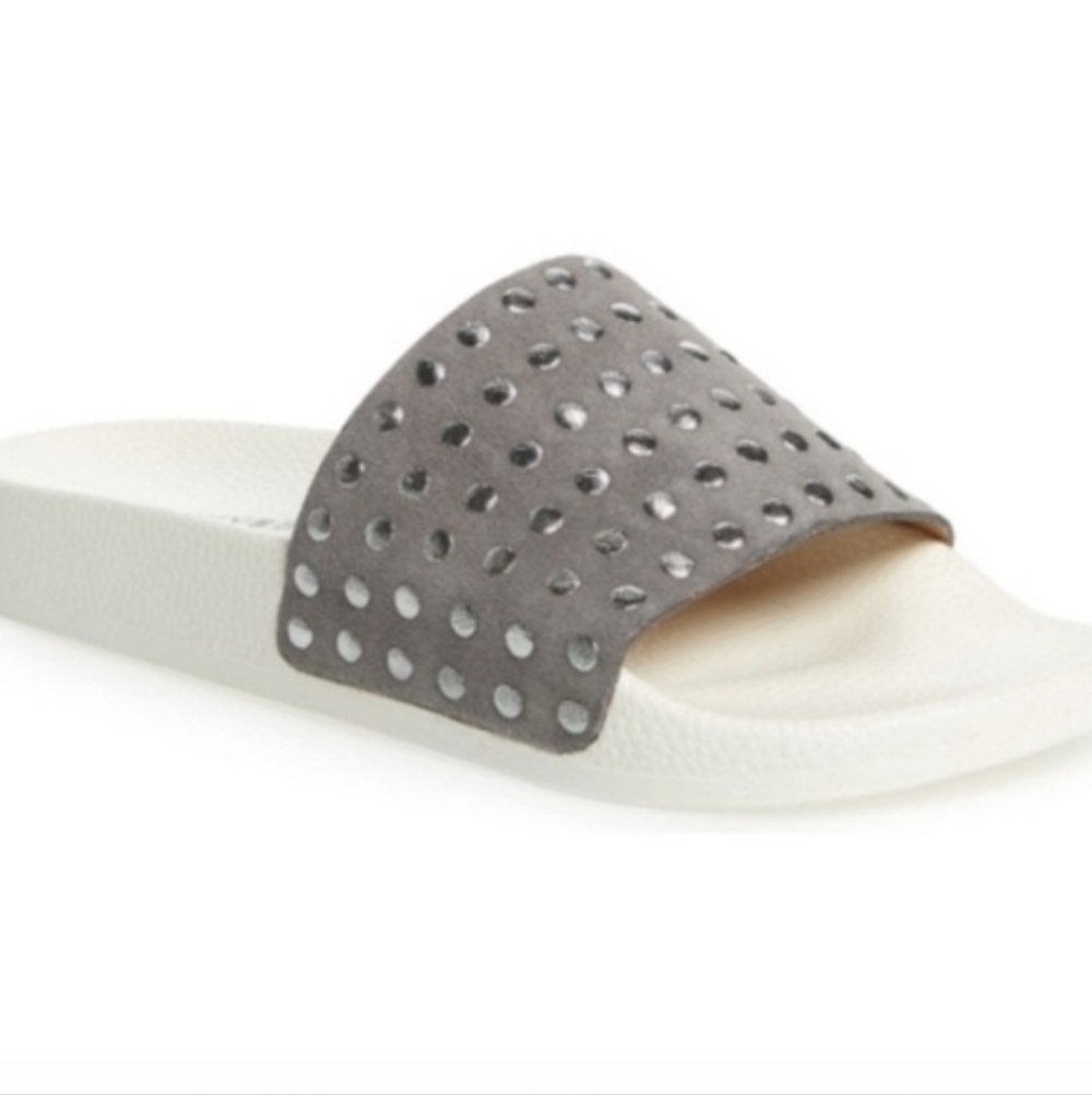 Lucky Brand Gray Slide Sandals with Cream Footbed New